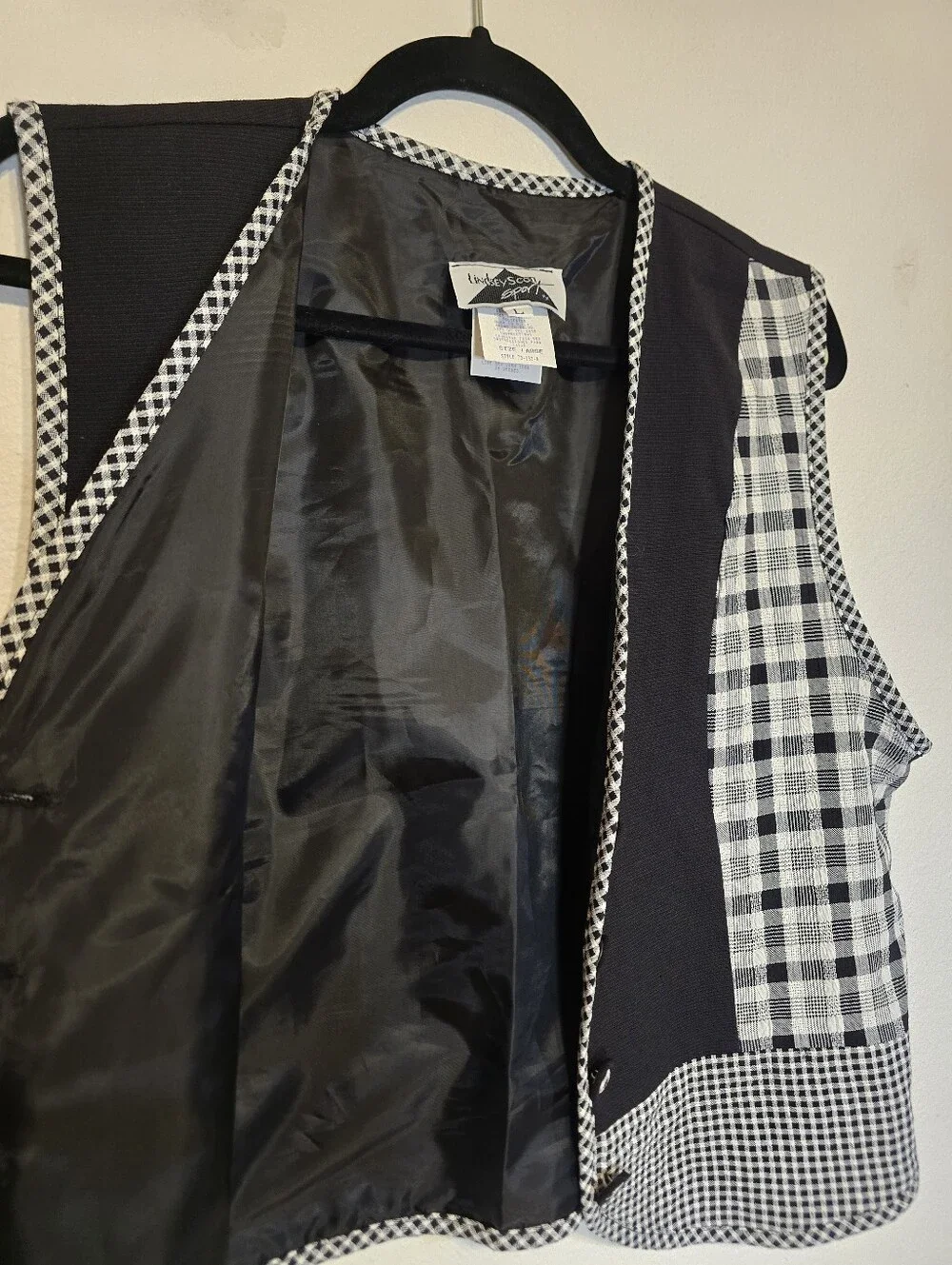 Vintage 90s Lindsey Scott Sport Patchwork Gingham Vest Size Large Made in USA